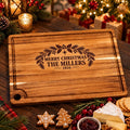 Personalized Christmas Acacia Cutting Board – Custom Family Name Gift