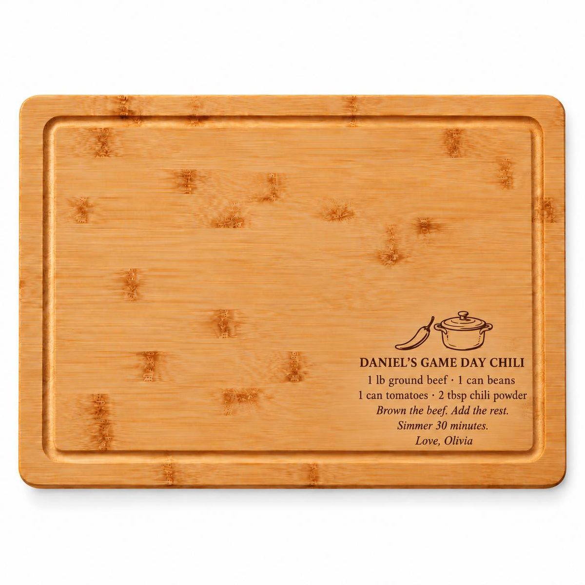 Personalized Chili Recipe Cutting Board for Husband