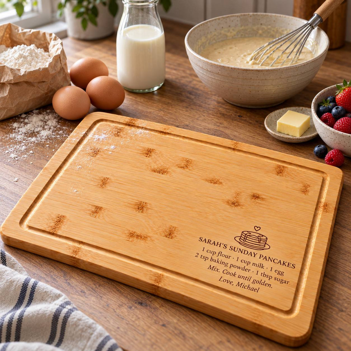 Personalized Pancake Recipe Cutting Board for Wife