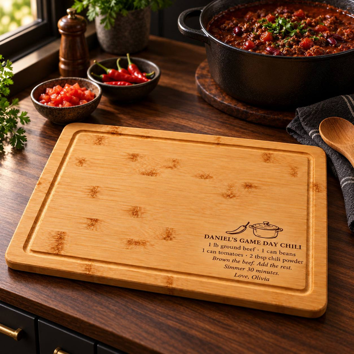 Personalized Chili Recipe Cutting Board for Husband