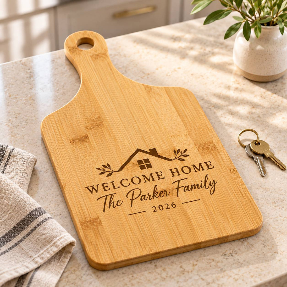 Personalized Bamboo Cutting Board – Housewarming & Realtor Closing Gift