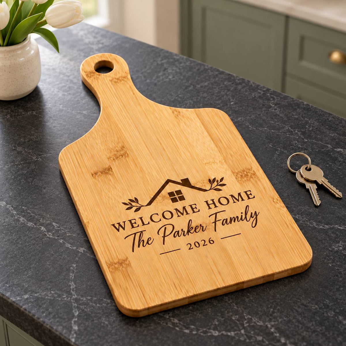 Personalized Bamboo Cutting Board – Housewarming & Realtor Closing Gift