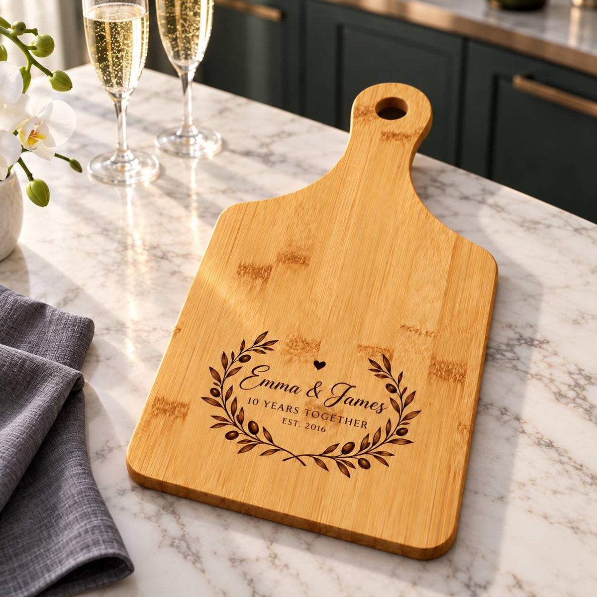Personalized Bamboo Cutting Board – Wedding Anniversary Gift for Couples
