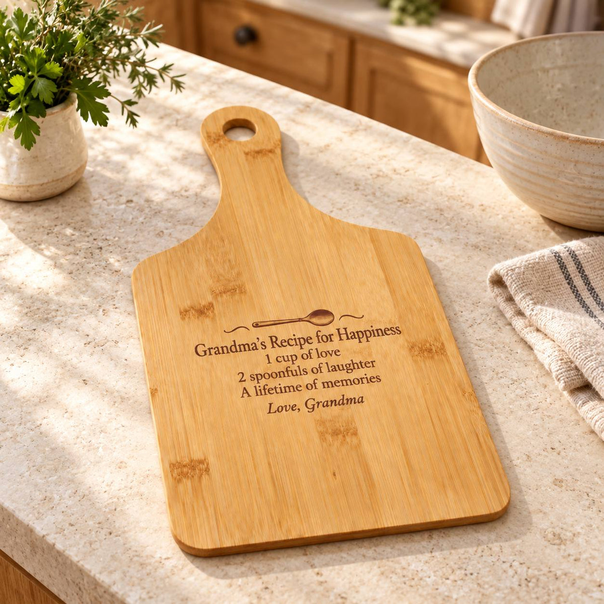 Personalized Grandma’s Recipe for Happiness Bamboo Cutting Board