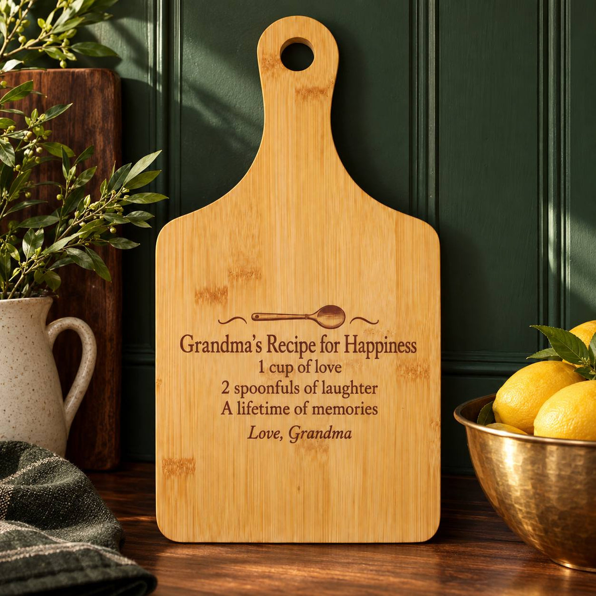 Personalized Grandma’s Recipe for Happiness Bamboo Cutting Board