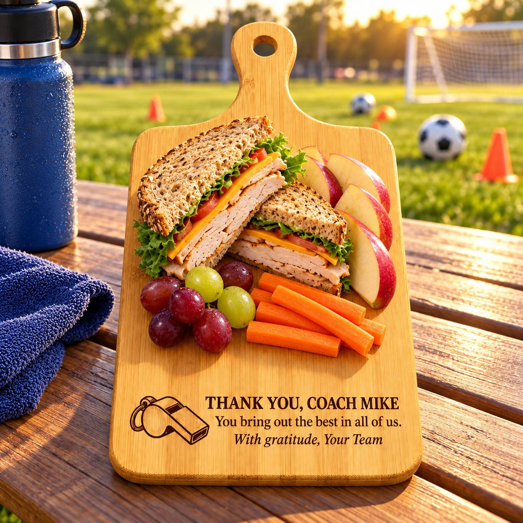 Personalized Bamboo Cutting Board for Coach – Thank You Gift from the Team