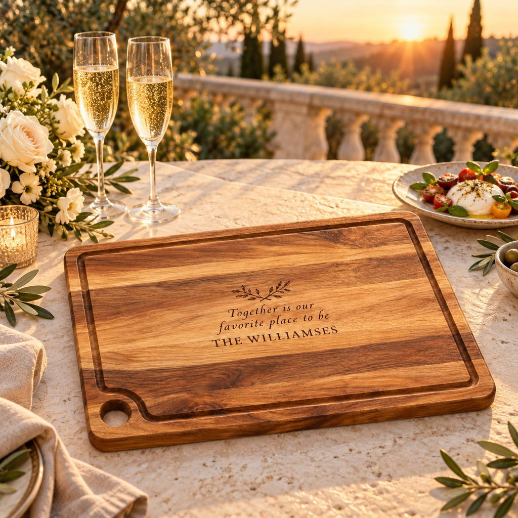 Personalized Acacia Cutting Board for Newlyweds – Wedding Gift with Family Name