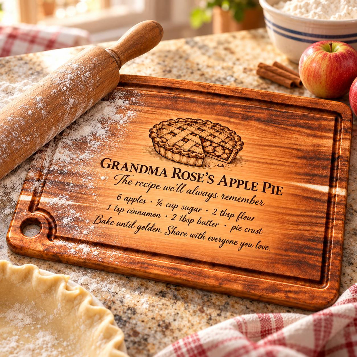 Personalized Grandma’s Apple Pie Cutting Board – Custom Recipe Gift