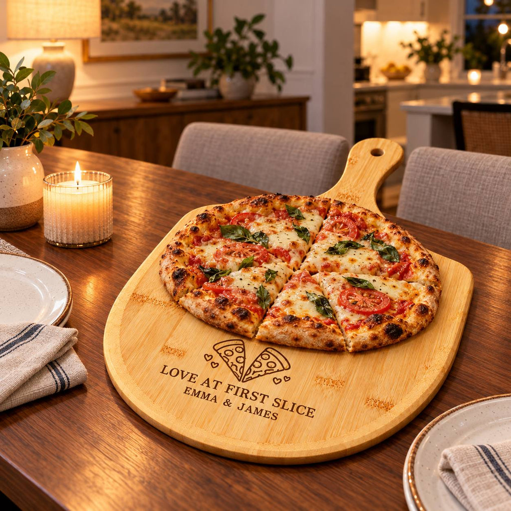 Personalized Love at First Slice Pizza Board –Custom Gift for Couples