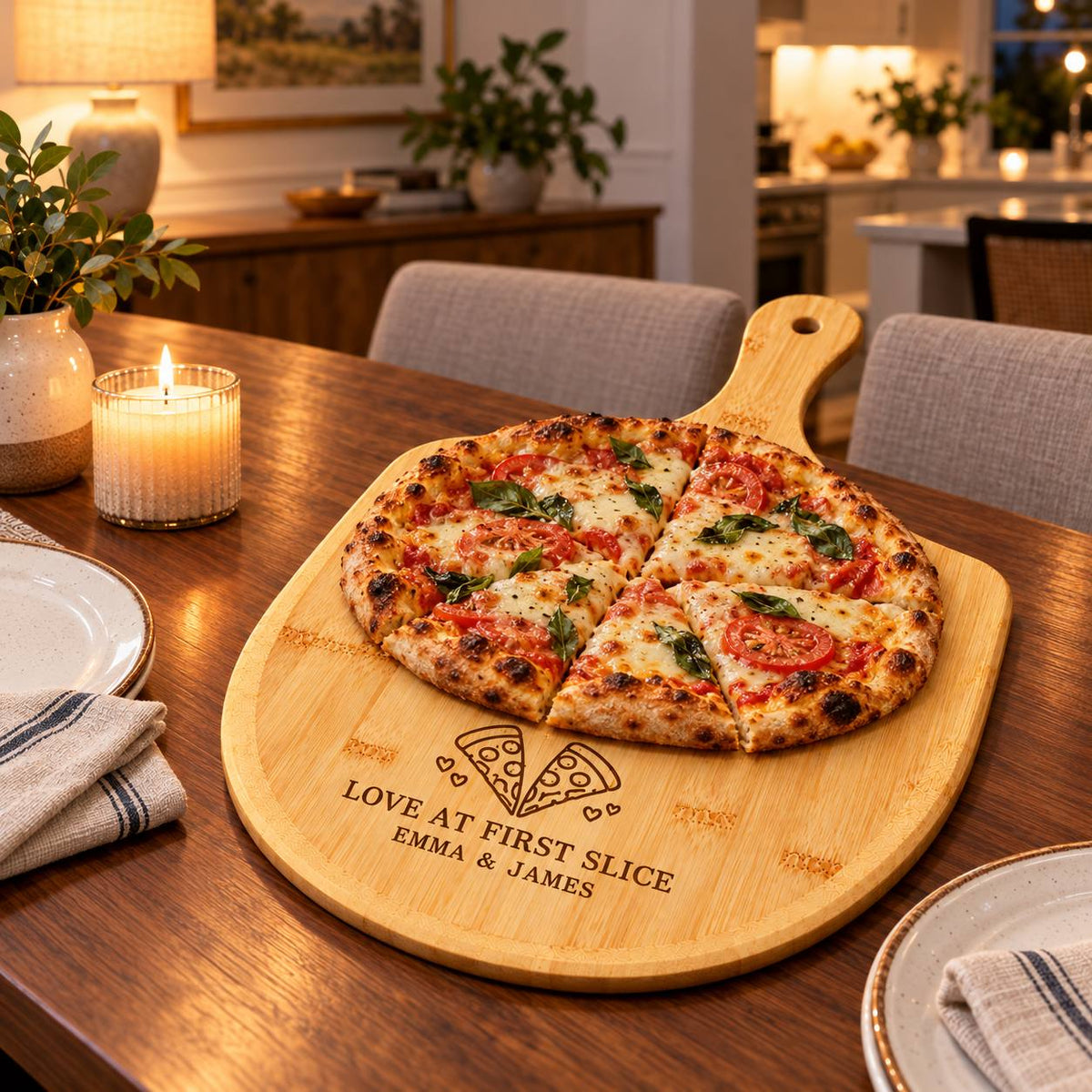 Personalized Love at First Slice Pizza Board –Custom Gift for Couples