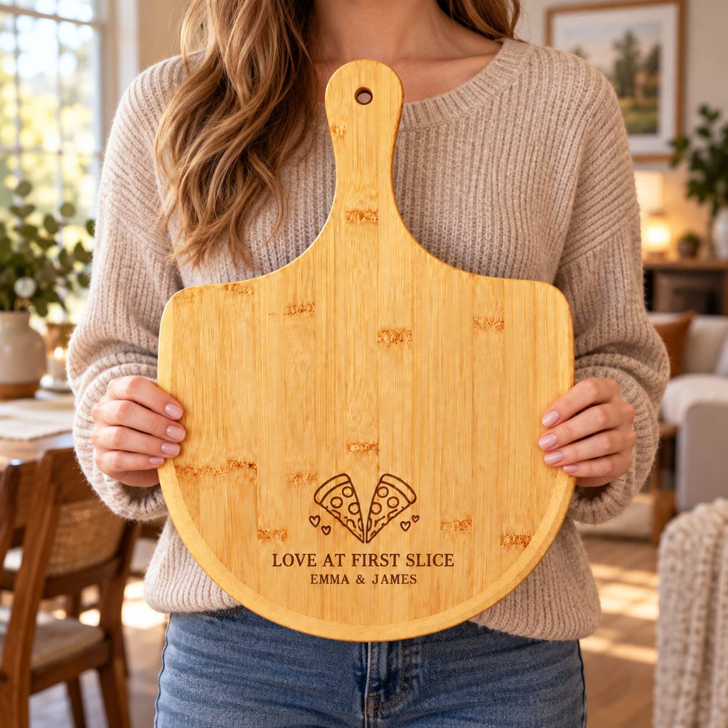 Personalized Love at First Slice Pizza Board –Custom Gift for Couples