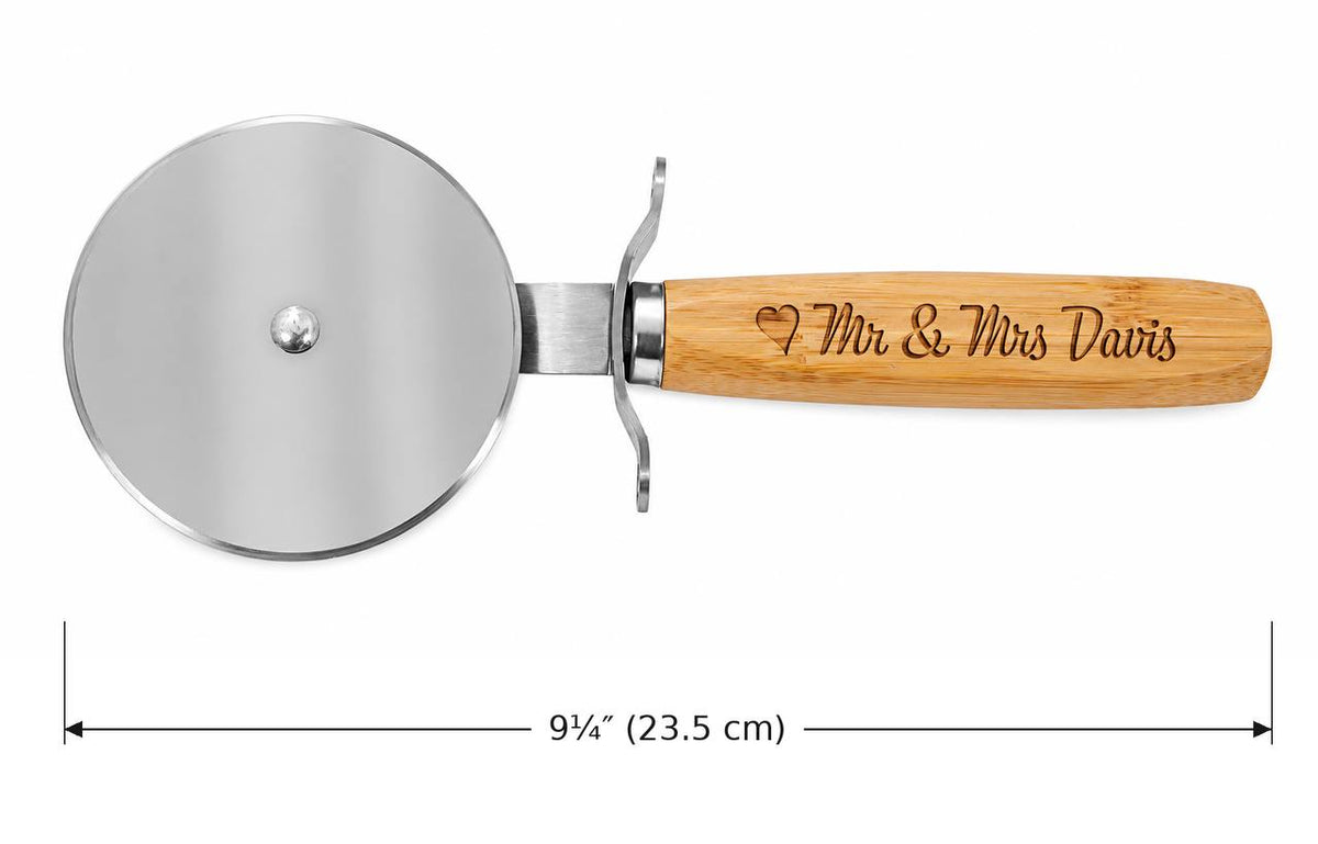 Personalized Mr & Mrs Pizza Cutter –Engraved Wedding Gift