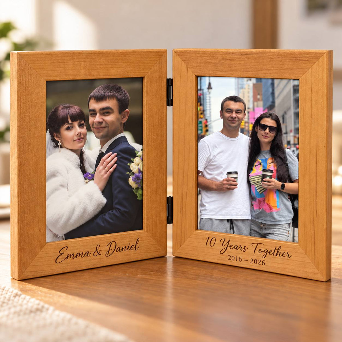 Personalized Anniversary Double Photo Frame – Then & Now Wedding Gift
