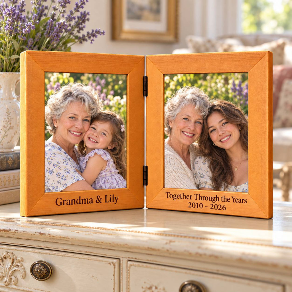 Personalized Grandma & Granddaughter Double Photo Frame – Then &Now Gift