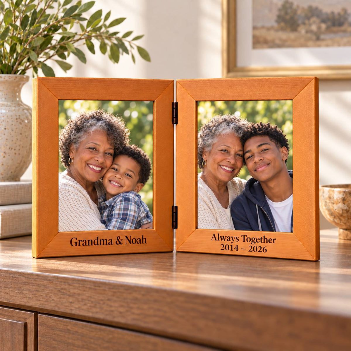 Personalized Grandma and Grandchild Double Wooden Photo Frame Grandma and Noah Always Together 2014 to 2026