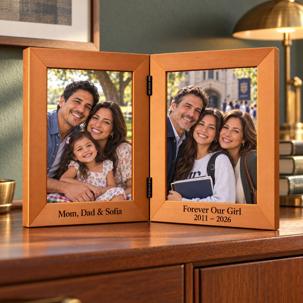 Personalized Parents & Child Double Photo Frame – Then &Now Family Gift
