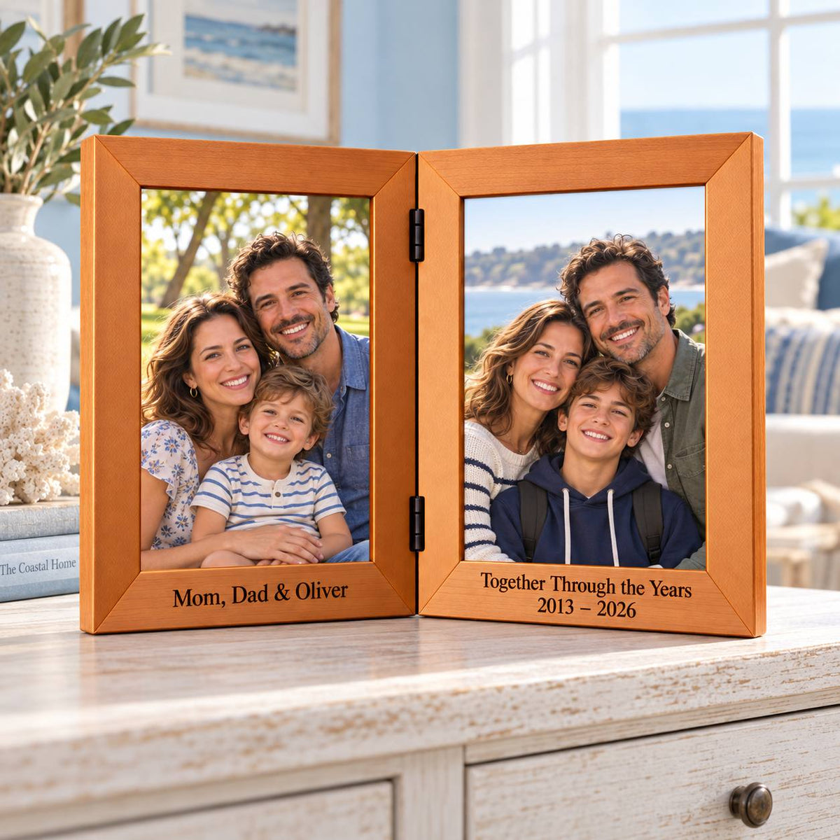 Personalized Parents and Son Double Photo Frame Mom Dad and Oliver Together Through the Years 2013 to 2026