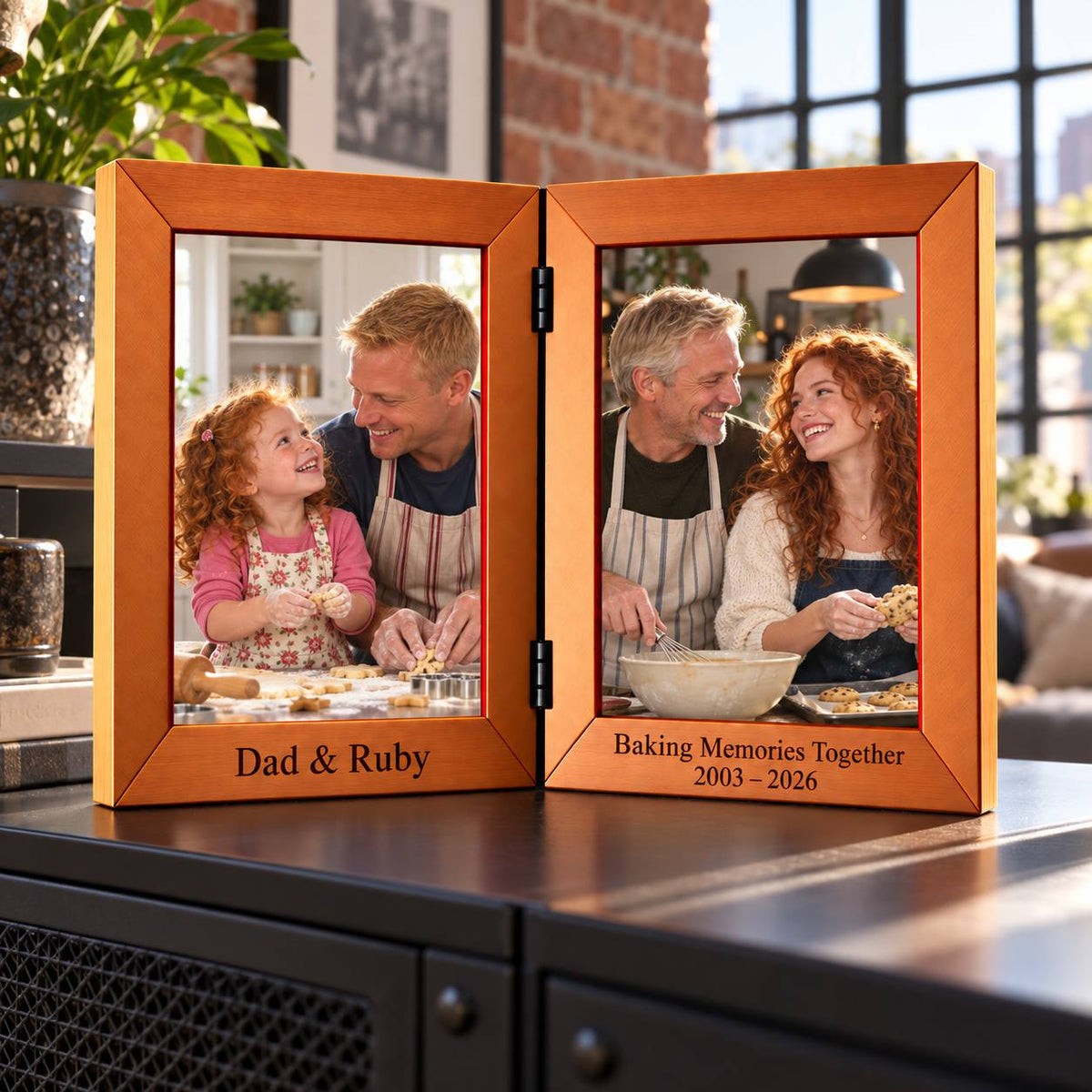 Personalized Dad & Child Double Photo Frame – Then &Now Gift for Dad