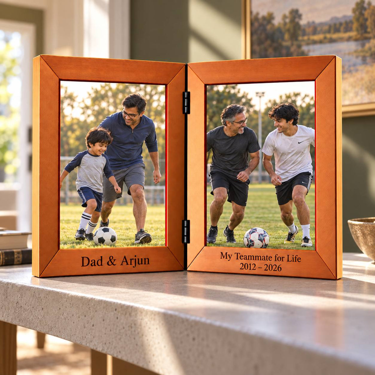 Personalized Dad & Child Double Photo Frame – Then &Now Gift for Dad