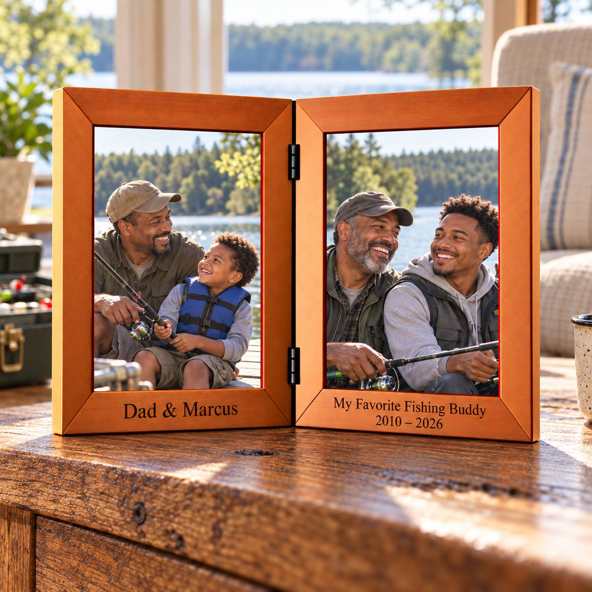 Personalized Dad & Child Double Photo Frame – Then &Now Gift for Dad