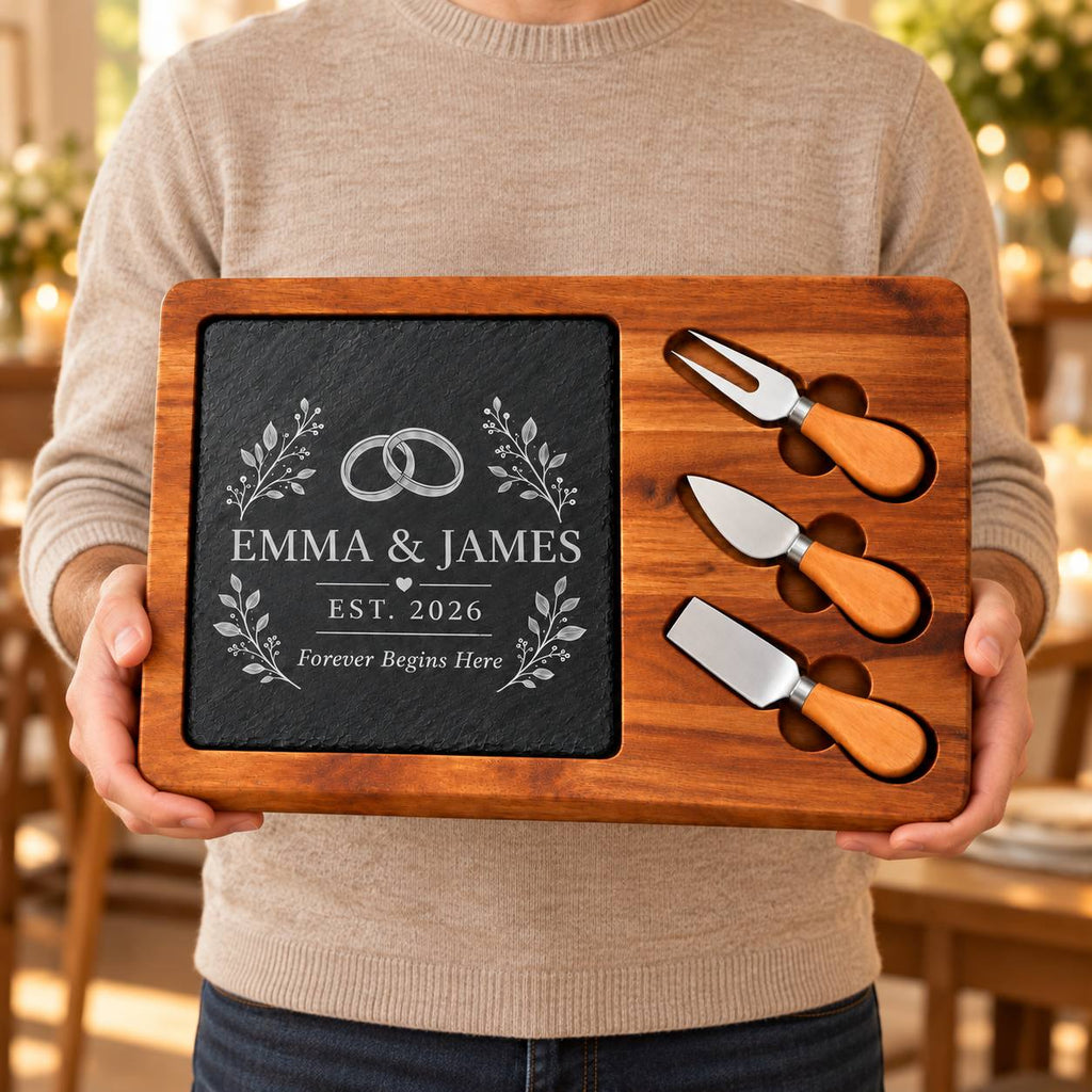 Personalized Wedding Cheese Board with 3 Tools