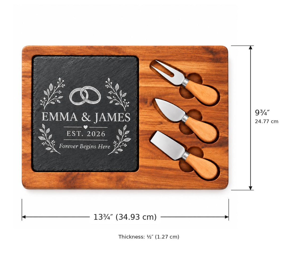 Personalized Wedding Cheese Board with 3 Tools