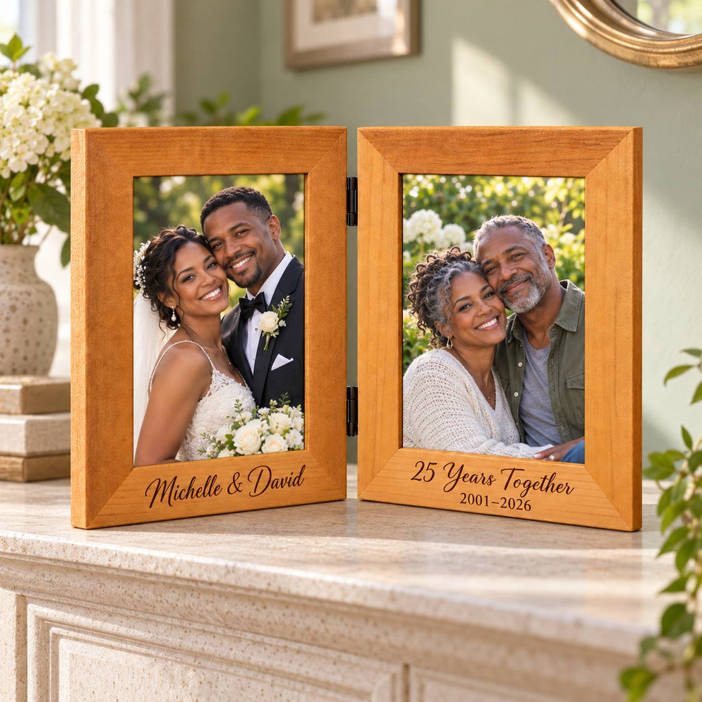 Personalized Anniversary Double Photo Frame – Then & Now Wedding Gift