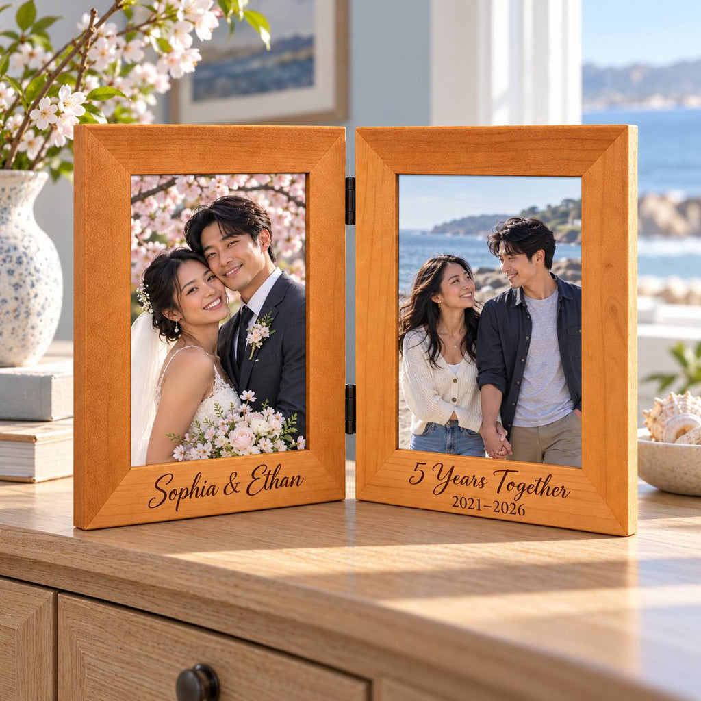 Personalized Anniversary Double Photo Frame – Then & Now Wedding Gift