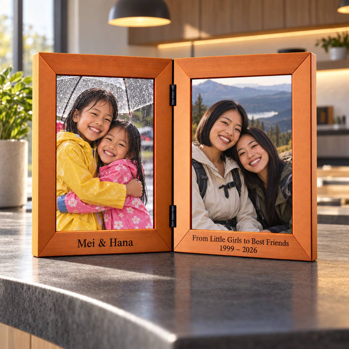 Personalized Sisters Double Photo Frame – Then & Now Sister Gift