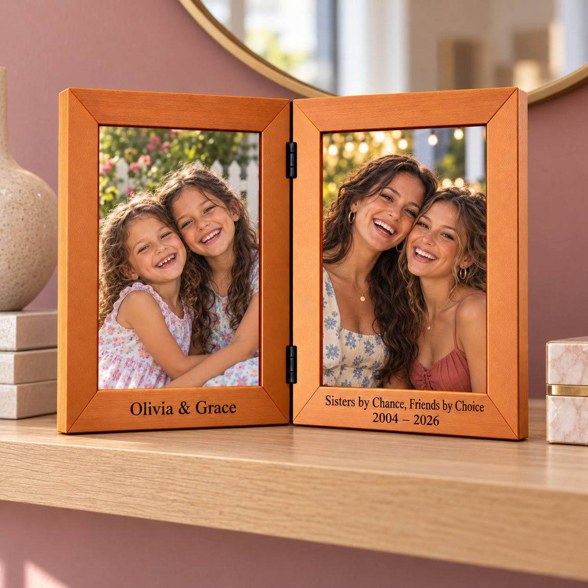 Personalized Sisters Double Photo Frame – Then & Now Sister Gift