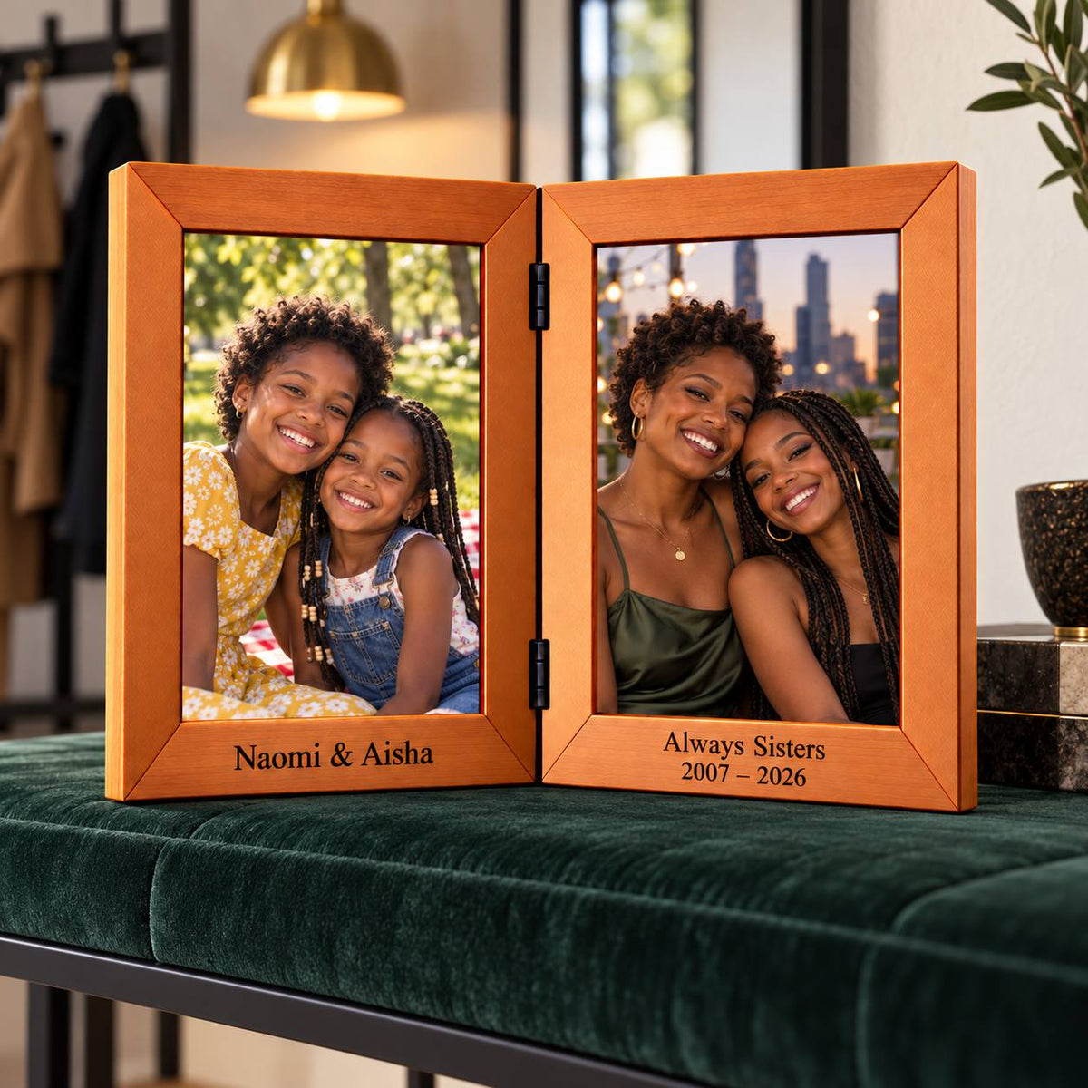 Personalized Sisters Double Photo Frame – Then & Now Sister Gift