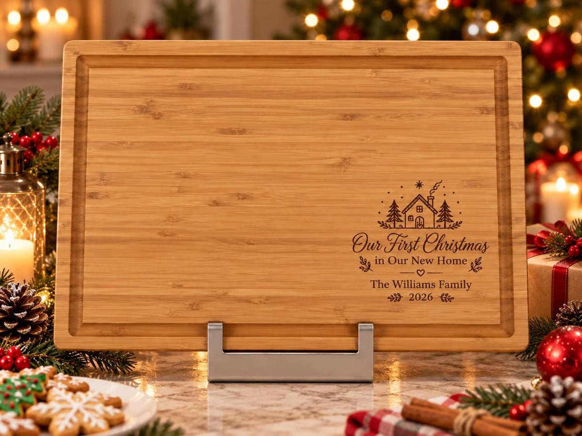 Personalized First Christmas in Our New Home Cutting Board – Custom Family Christmas Gift