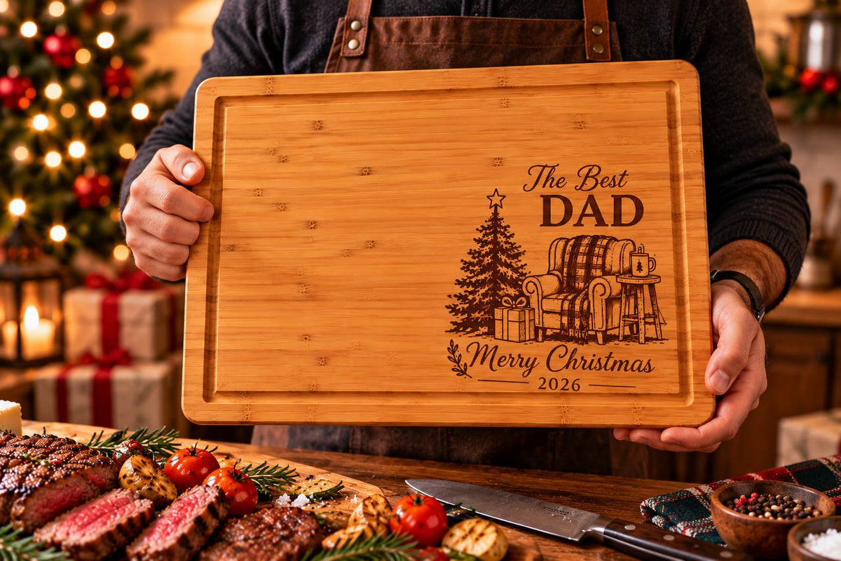 Personalized Christmas Cutting Board for Dad – Custom Engraved Best Dad Christmas Gift