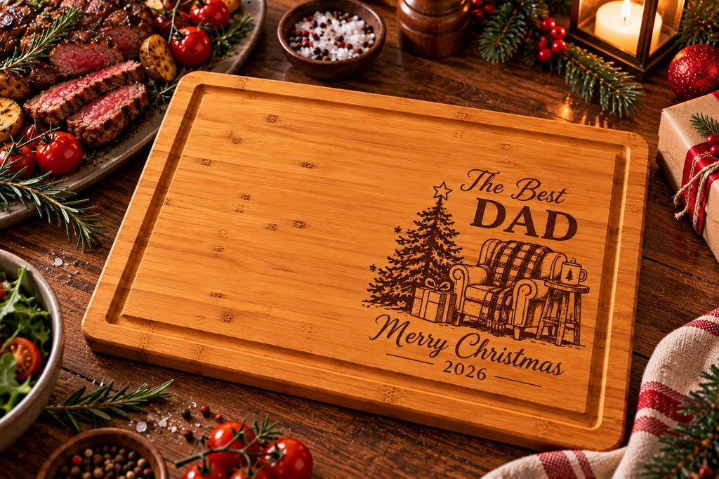 Personalized Christmas Cutting Board for Dad – Custom Engraved Best Dad Christmas Gift