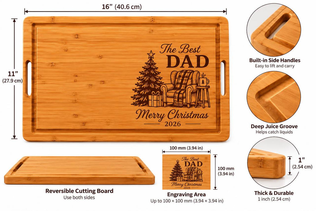 Personalized Christmas Cutting Board for Dad – Custom Engraved Best Dad Christmas Gift