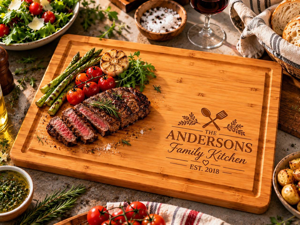 Personalized Family Kitchen Cutting Board – Custom Engraved Housewarming Gift