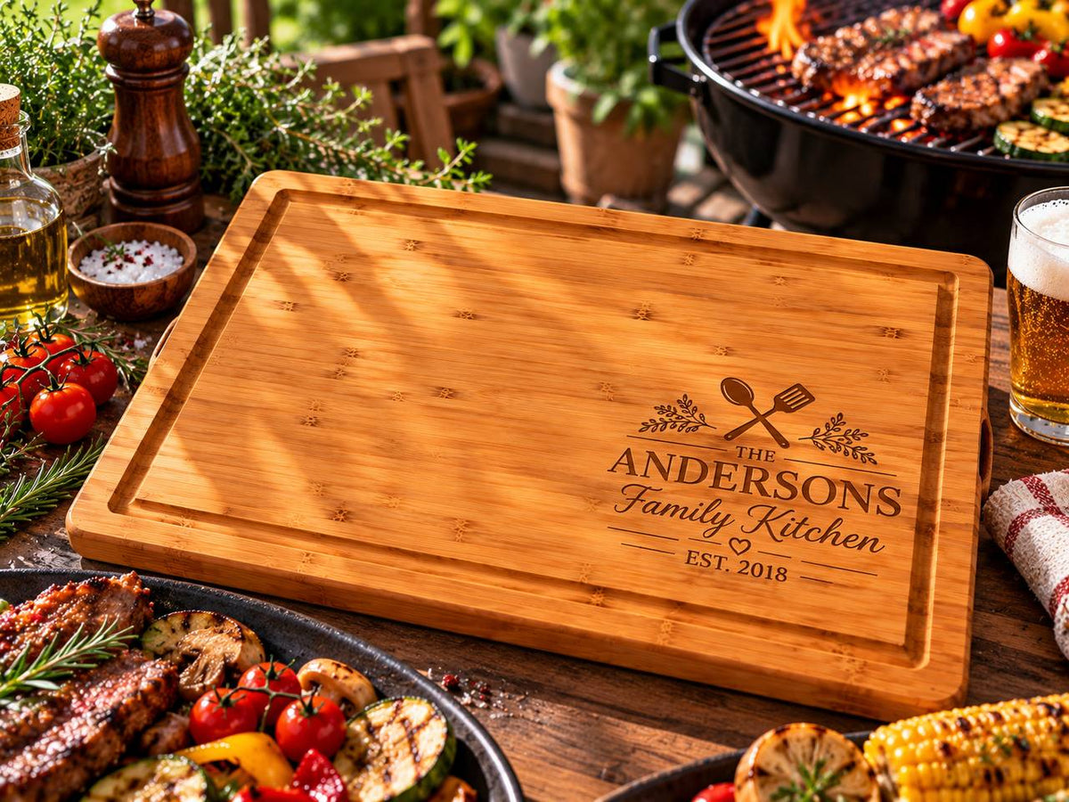 Personalized Family Kitchen Cutting Board – Custom Engraved Housewarming Gift