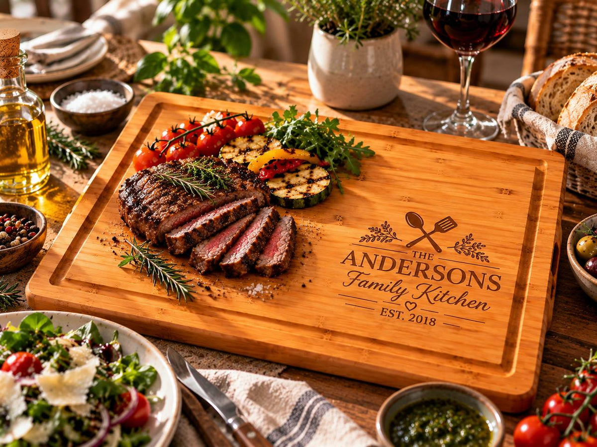 Personalized Family Kitchen Cutting Board – Custom Engraved Housewarming Gift