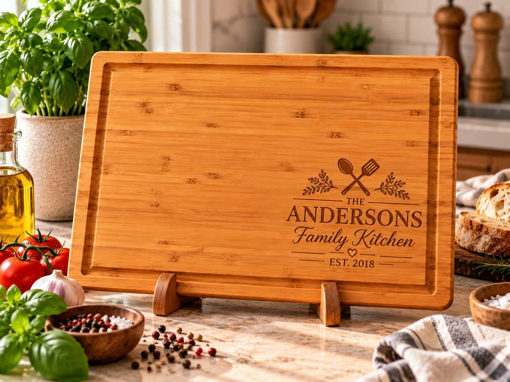 Personalized Family Kitchen Cutting Board – Custom Engraved Housewarming Gift
