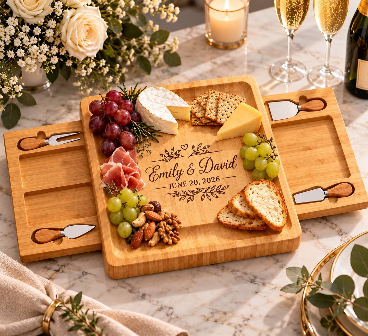 Personalized Wedding Cheese Board Set – Custom Engraved Wedding Gift for Couples