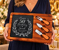 Personalized 50th Birthday Slate Cheese Board Set – Custom Engraved Milestone Birthday Gift for Her