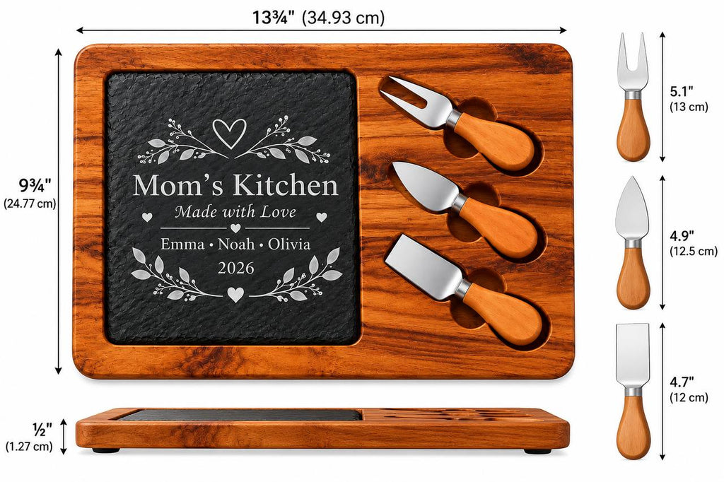 Personalized Mom’s Kitchen Slate Cheese Board Set – Custom Engraved Gift for Mom