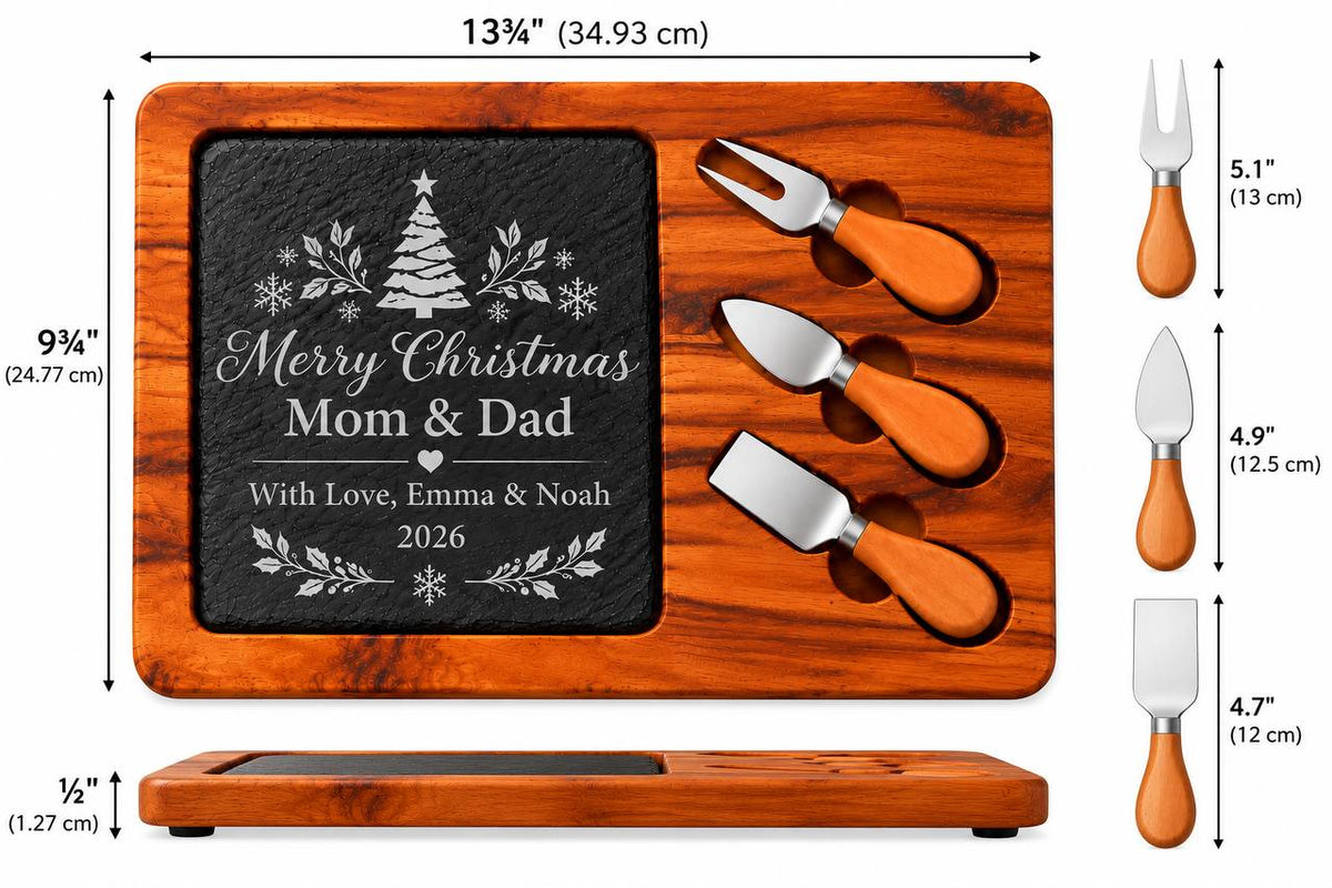 Personalized Christmas Slate Cheese Board Set – Custom Engraved Christmas Gift for Mom & Dad