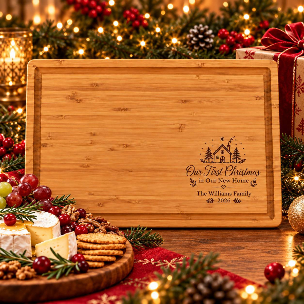 Personalized First Christmas in Our New Home Cutting Board – Custom Family Christmas Gift