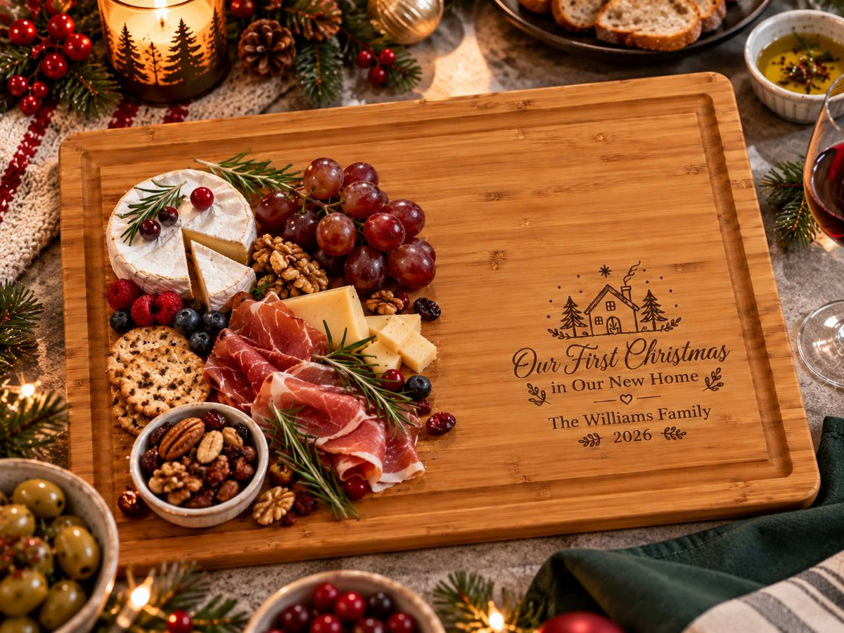 Personalized First Christmas in Our New Home Cutting Board – Custom Family Christmas Gift