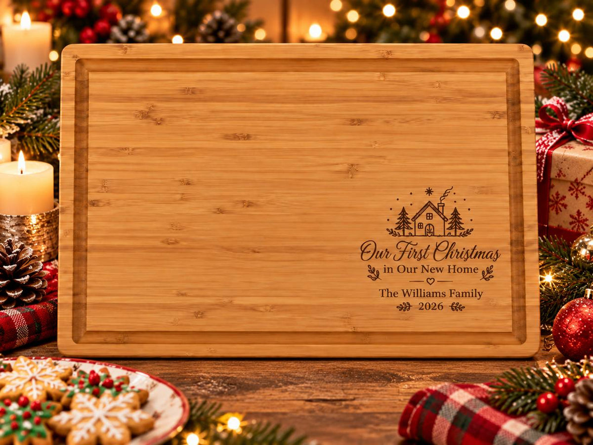 Personalized First Christmas in Our New Home Cutting Board – Custom Family Christmas Gift
