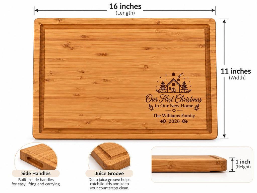 Personalized First Christmas in Our New Home Cutting Board – Custom Family Christmas Gift