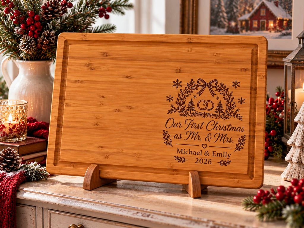 Personalized First Christmas as Mr. & Mrs. Cutting Board – Custom Newlywed Christmas Gift