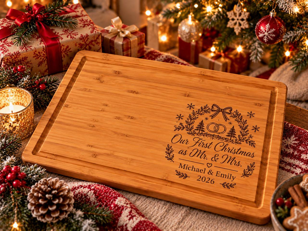 Personalized First Christmas as Mr. & Mrs. Cutting Board – Custom Newlywed Christmas Gift