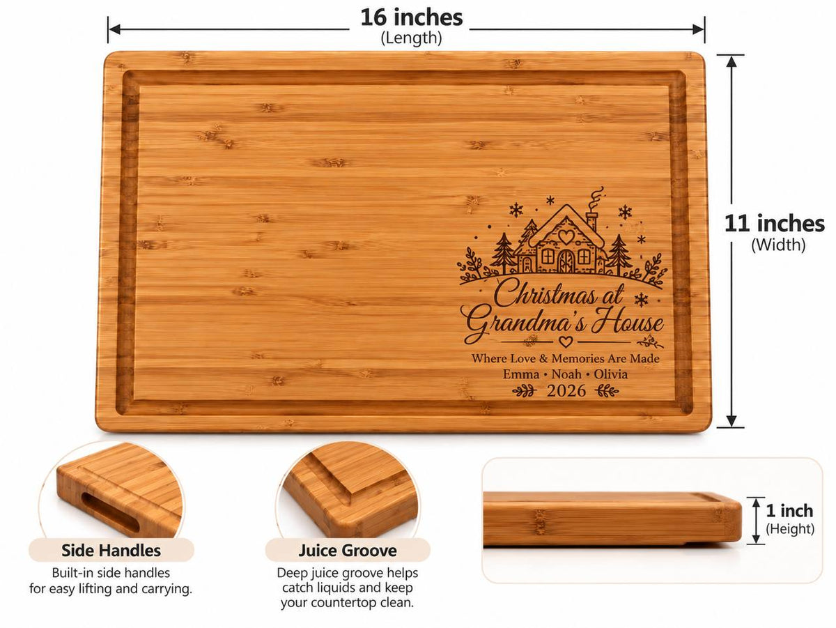 Personalized Christmas at Grandma’s House Cutting Board – Custom Christmas Gift for Grandma